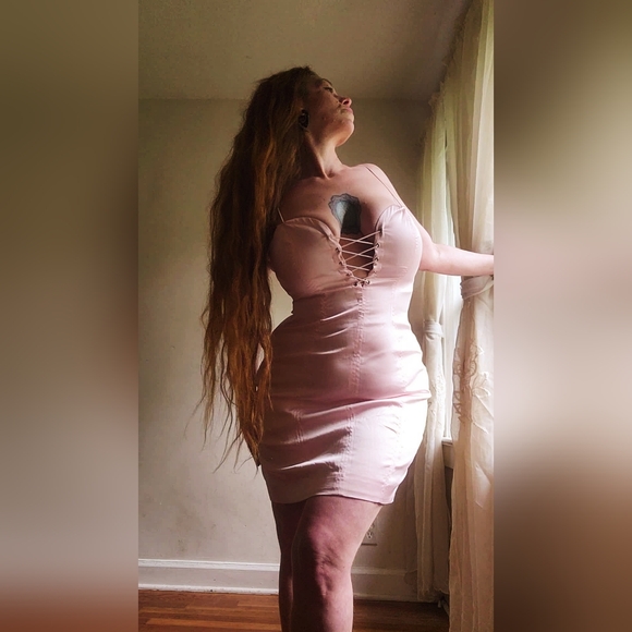 House of CB Veronique Pink Satin Dress L - Picture 1 of 8